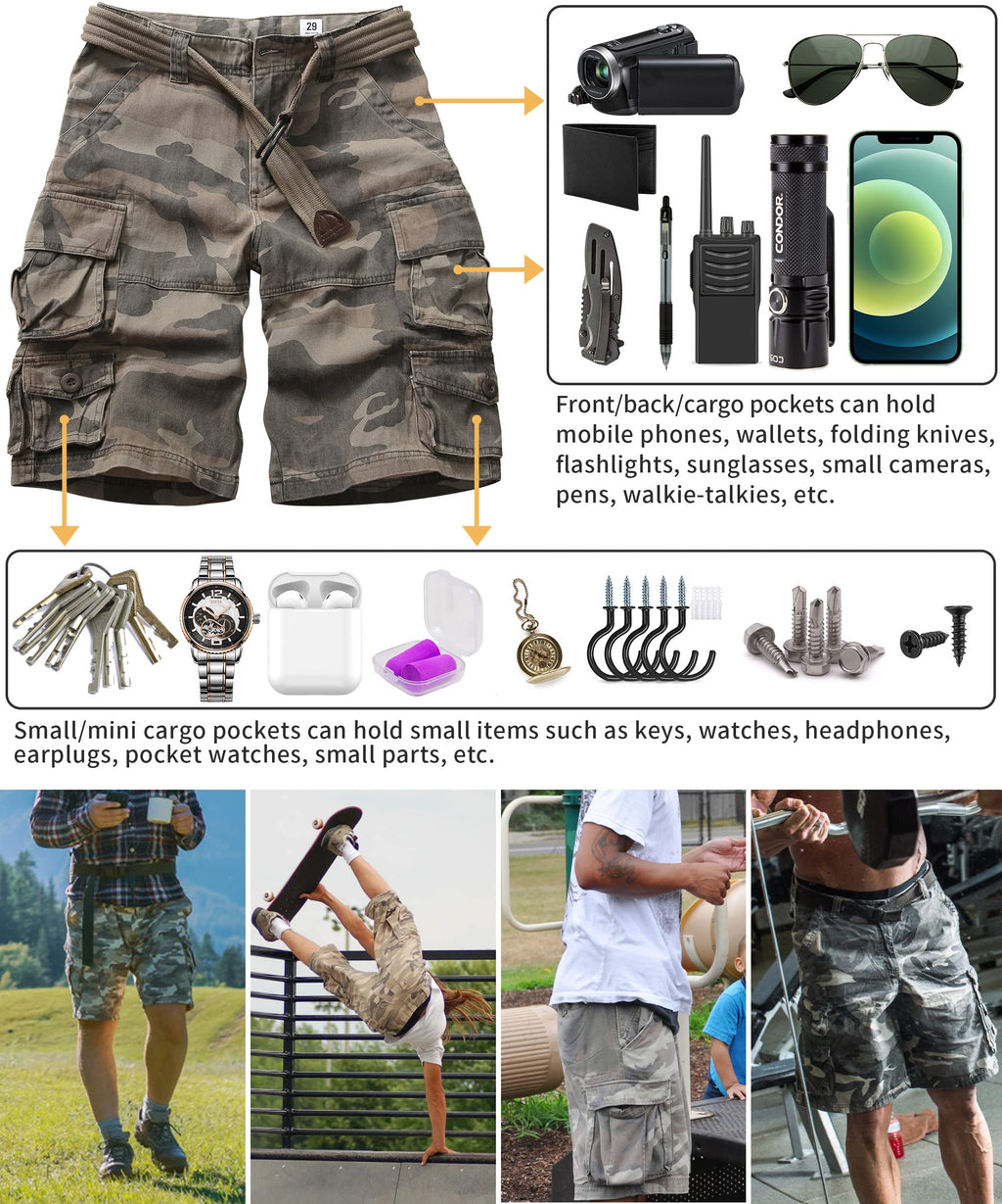 Cargo Short for Men Relaxed Fit Camo Outdoor Hiking Work Cotton Casual Shorts with 9 Pockets No Belt