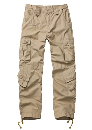 Men's Outdoor Hiking Pants, Elastic Waist Cargo Pants for Men Casual Work Ripstop Tactical Pants with 9 Pockets