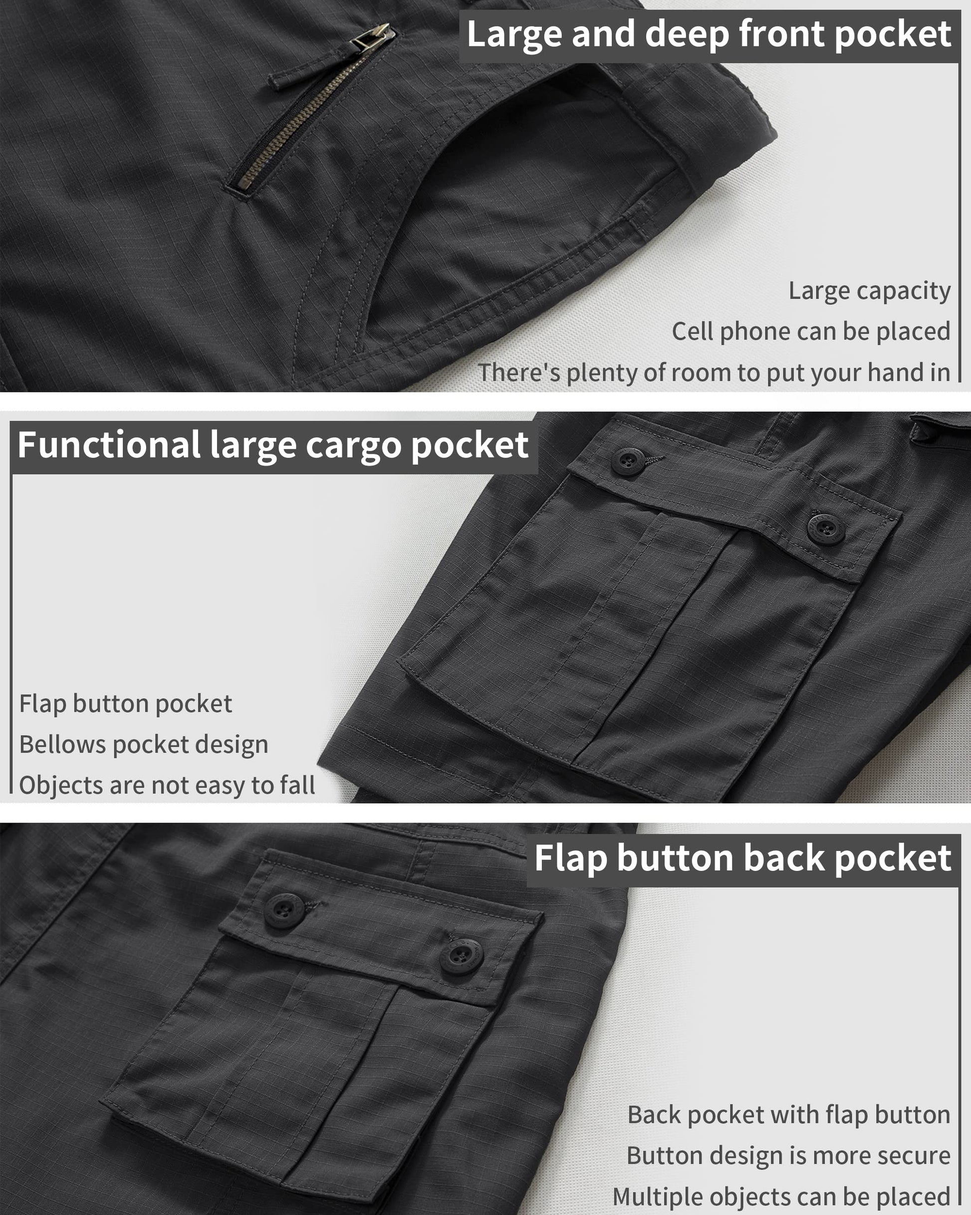 Men's Work Shorts, Cargo Werkshorts, Workwear Hiking Shorts with Utility Multi-Pocket