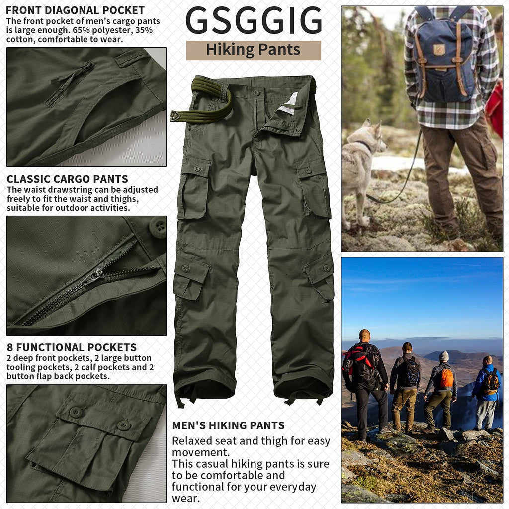 Men's Outdoor Hiking Pants, Tactical Pants Lightweight Casual Work Ripstop Cargo Pants for Men with Pockets