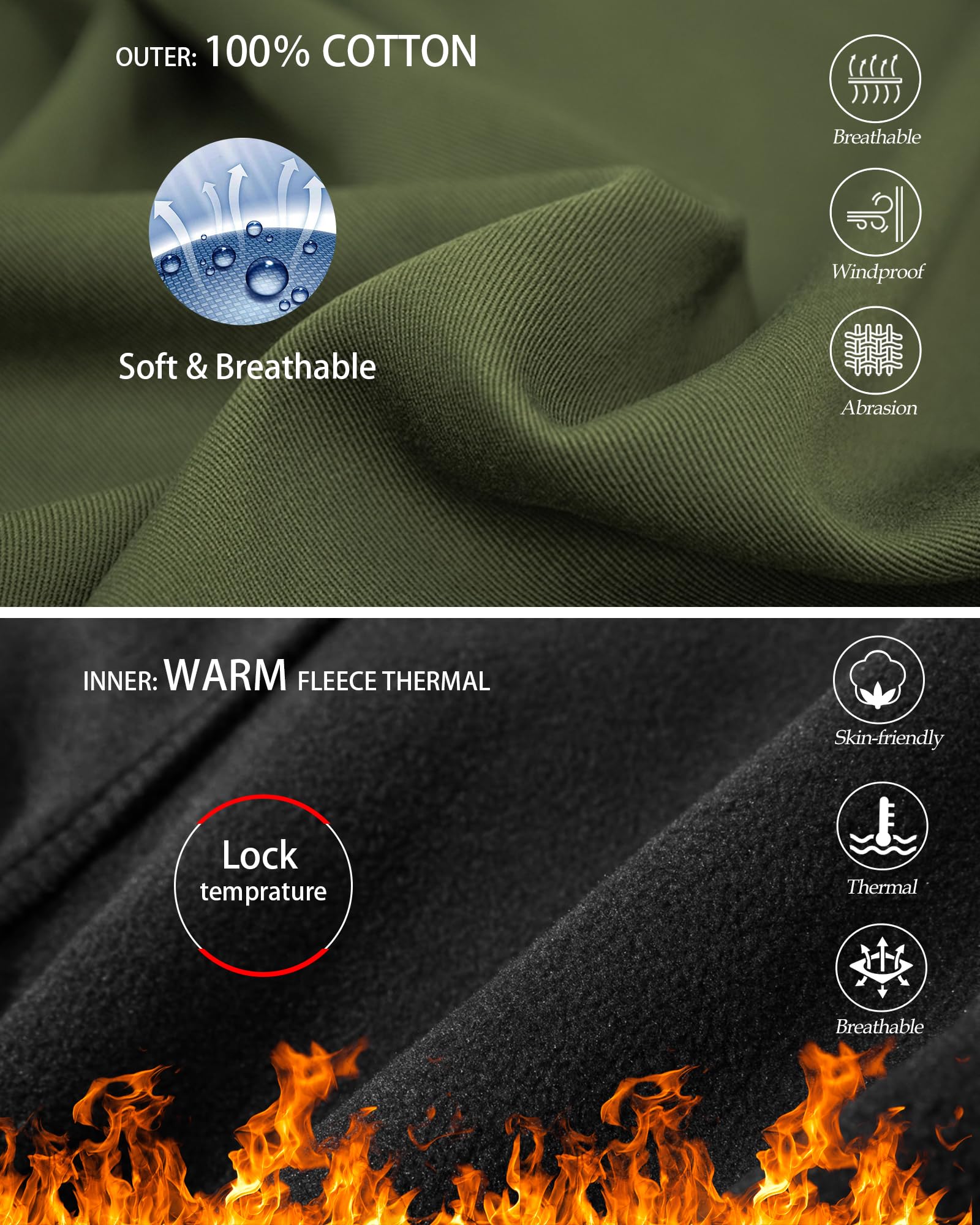 Men's Fleece Lined Hiking Pants, Winter Camo Cargo Pants Army Casual Work Ski Pants for Men with 8 Pockets No Belt