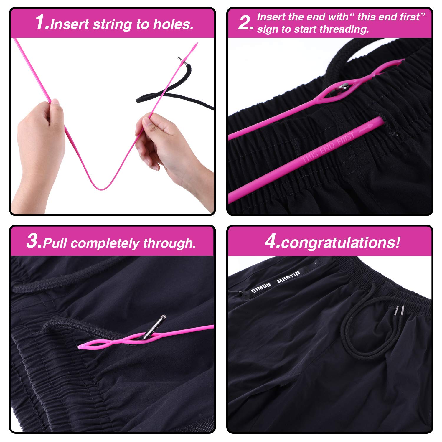 Drawstring Cords Replacement Drawstrings with Easy Threader for Sweatpants Shorts Pants Jackets Coats (Black, White)