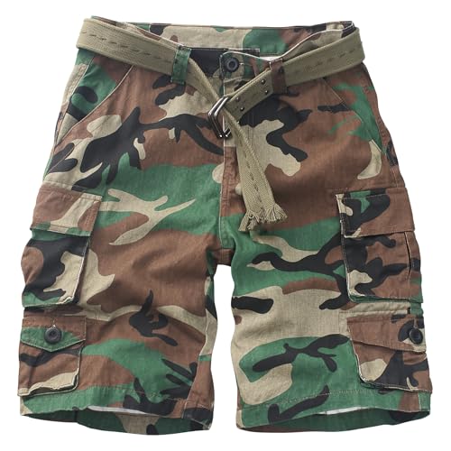 Cargo Short for Men Relaxed Fit Camo Outdoor Hiking Work Cotton Casual Shorts with 9 Pockets No Belt