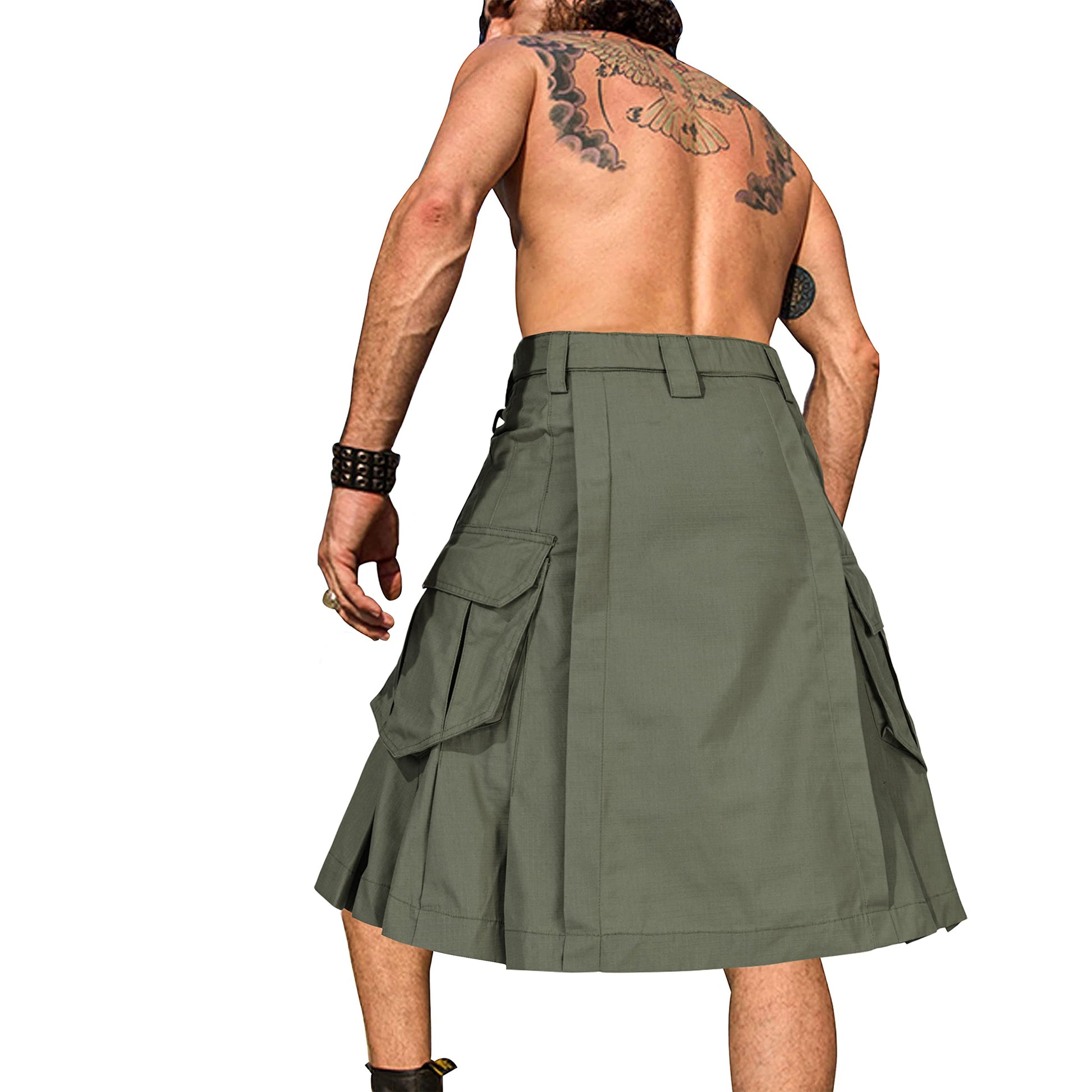 Men's Camo Scottish Outdoor Utility Kilt - 23" Length Pleated Tactical Irish Hybrid Kilt With Pockets