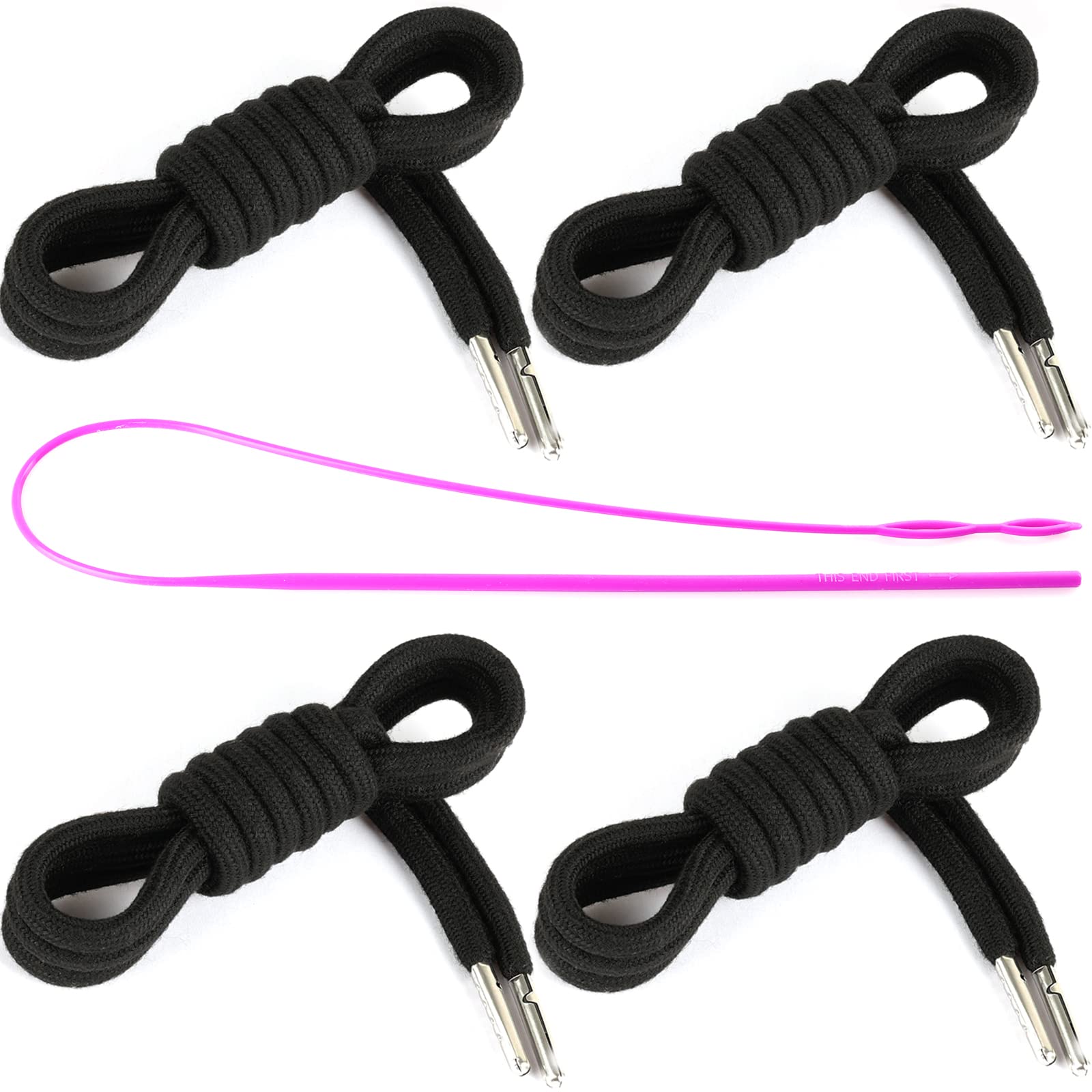 4 Pieces 53 Inches Drawstring Cords Replacement Drawstrings with Easy Threader for Sweatpants Shorts Pants Hoodies (Black, White)