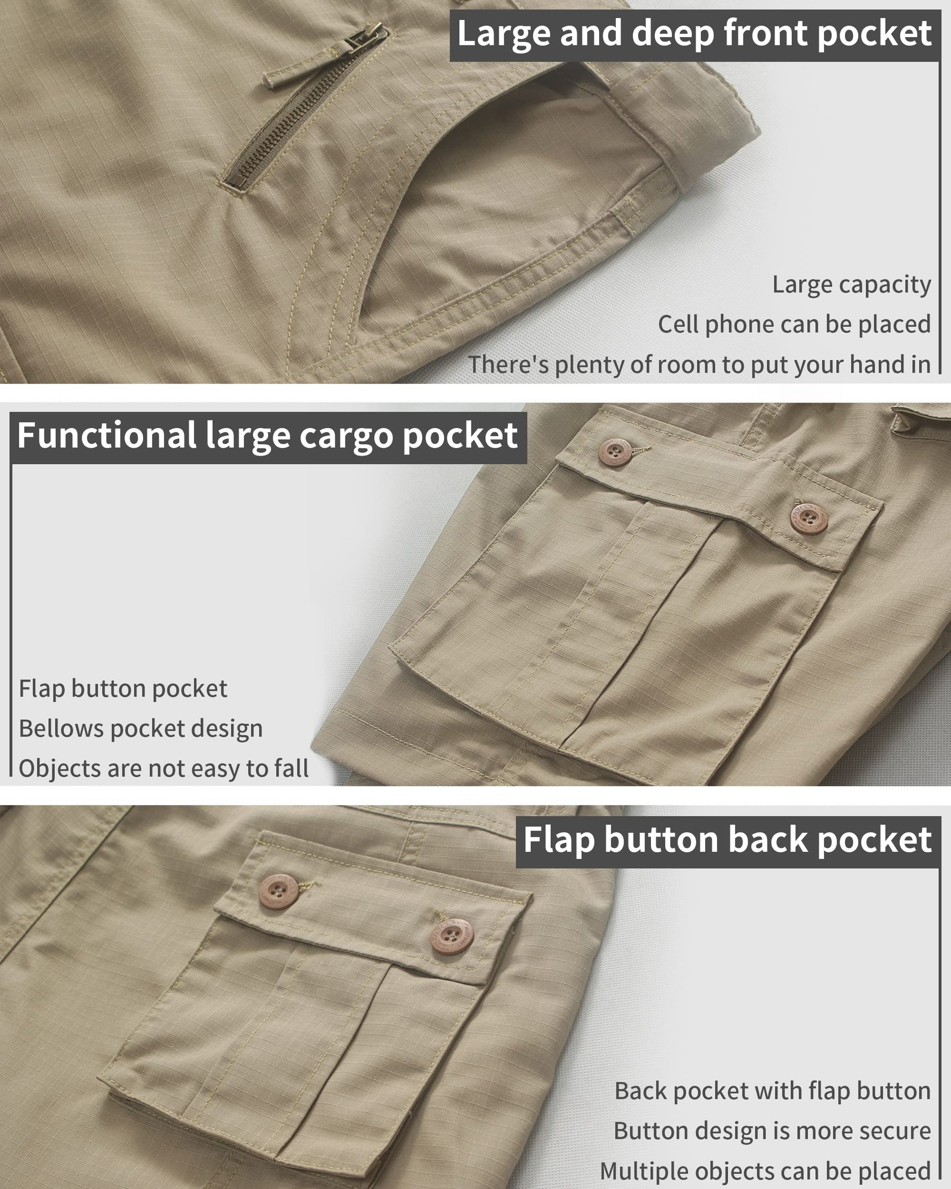Men's Work Shorts, Cargo Werkshorts, Workwear Hiking Shorts with Utility Multi-Pocket
