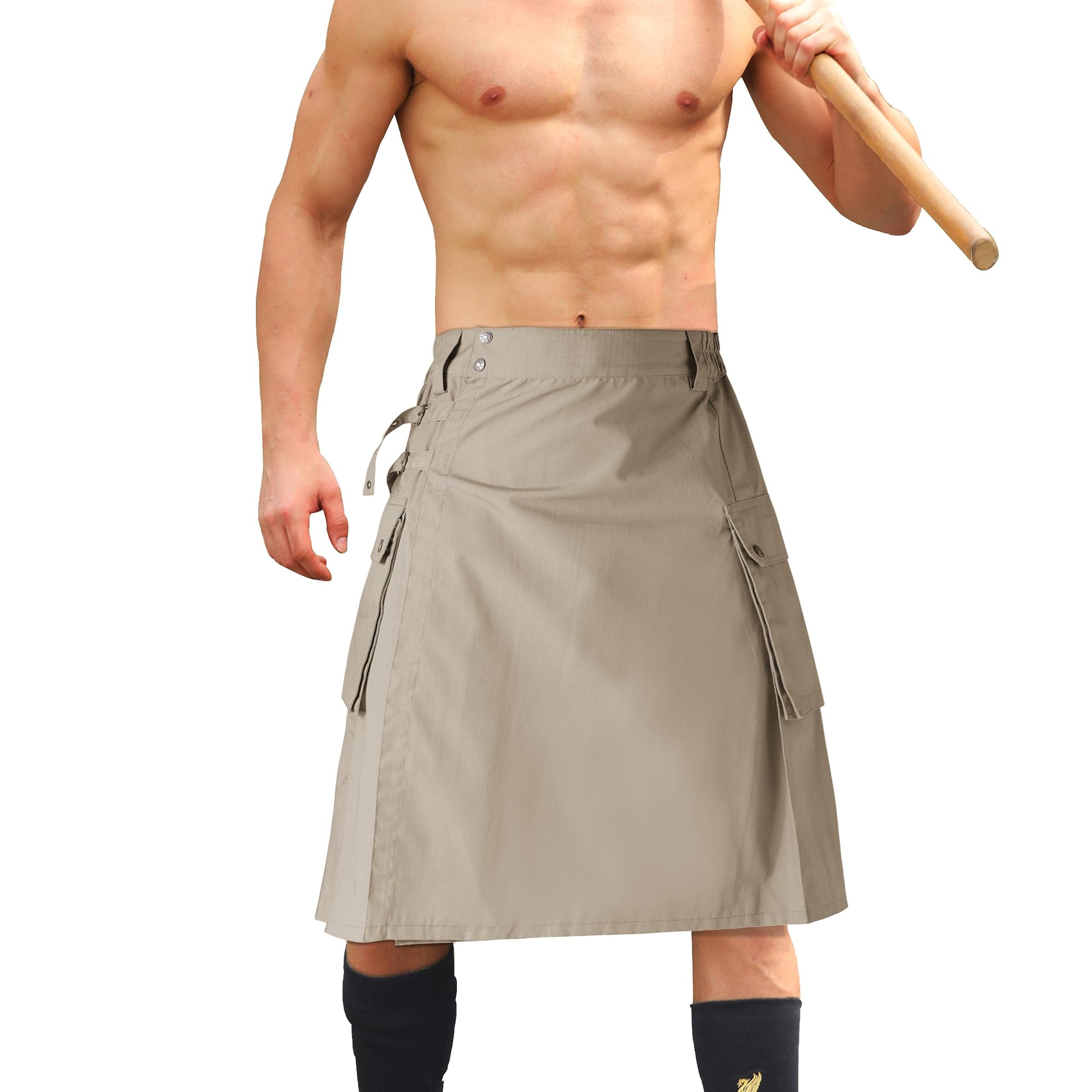 Men's Camo Scottish Outdoor Utility Kilt - 23" Length Pleated Tactical Irish Hybrid Kilt With Pockets