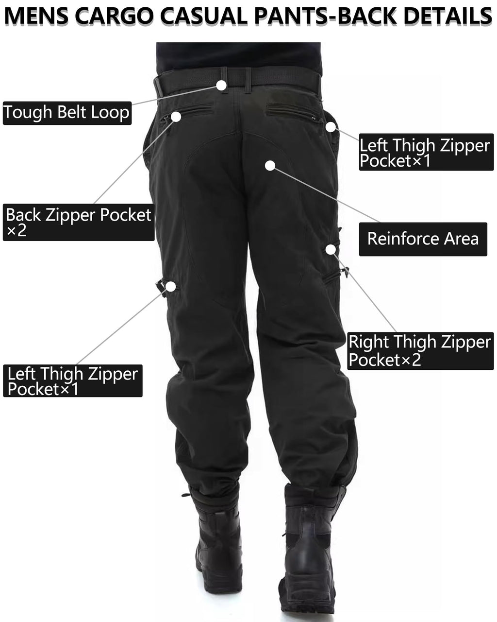 Cargo Pants for Men, Work Travel Casual Pants with Multi Zipper Pockets