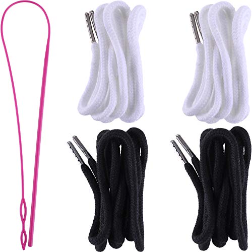 Drawstring Cords Replacement Drawstrings with Easy Threader for Sweatpants Shorts Pants Jackets Coats (Black, White)