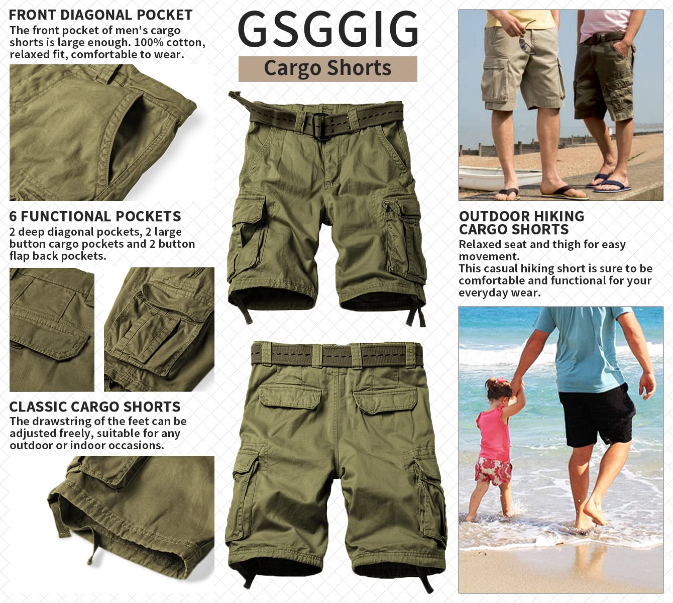 Mens Cargo Shorts Relaxed Fit Camo Casual Shorts Multi-Pocket Work Shorts with Pockets 11" Inseam