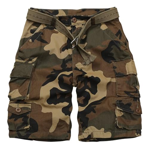 Cargo Short for Men Relaxed Fit Camo Outdoor Hiking Work Cotton Casual Shorts with 9 Pockets No Belt