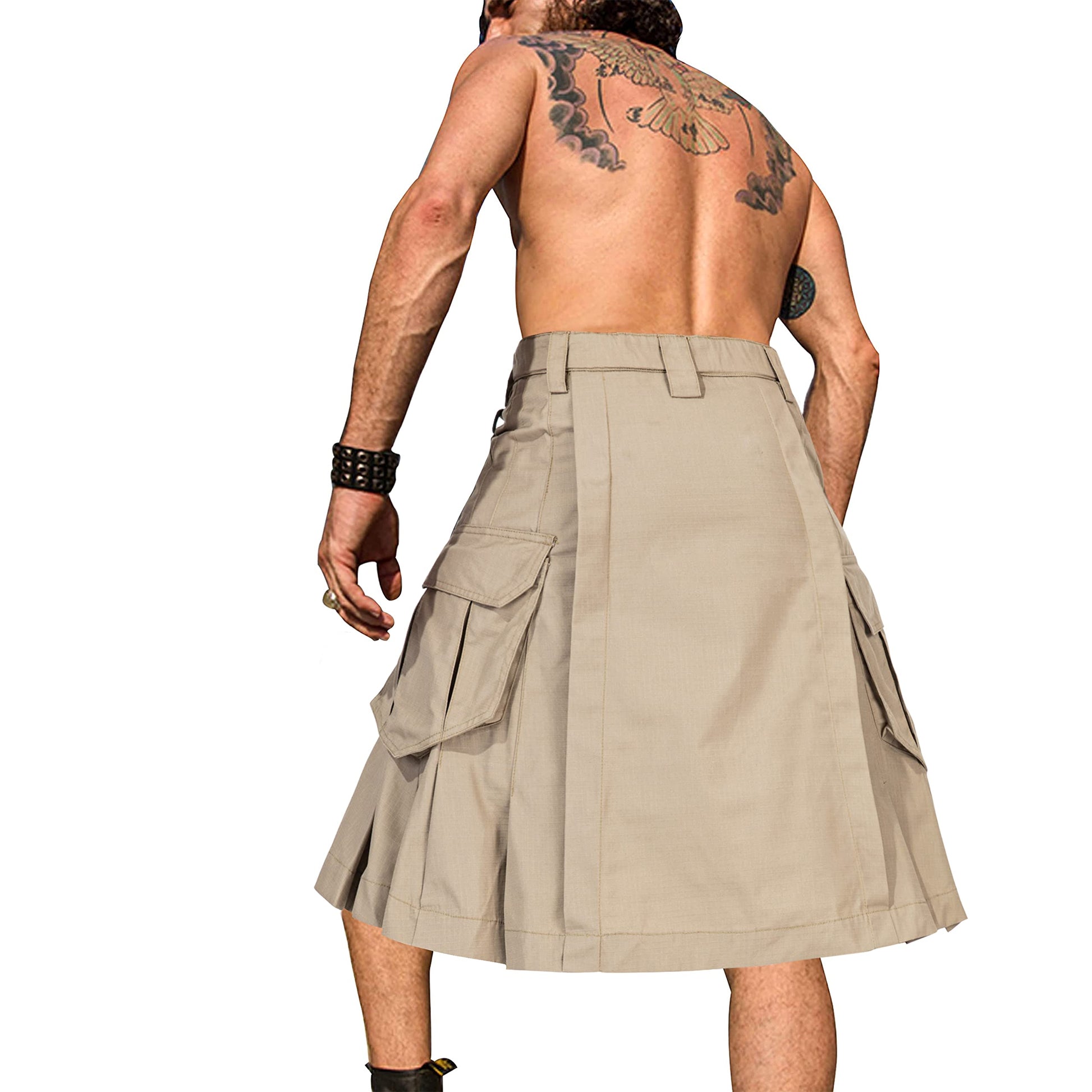 Men's Camo Scottish Outdoor Utility Kilt - 23" Length Pleated Tactical Irish Hybrid Kilt With Pockets