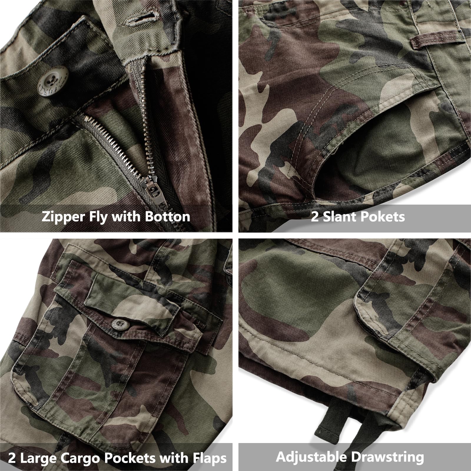 Cargo Short for Men, Relaxed Fit Camo Shorts, Outdoor Hiking Casual Work Shorts with Multi Pocket