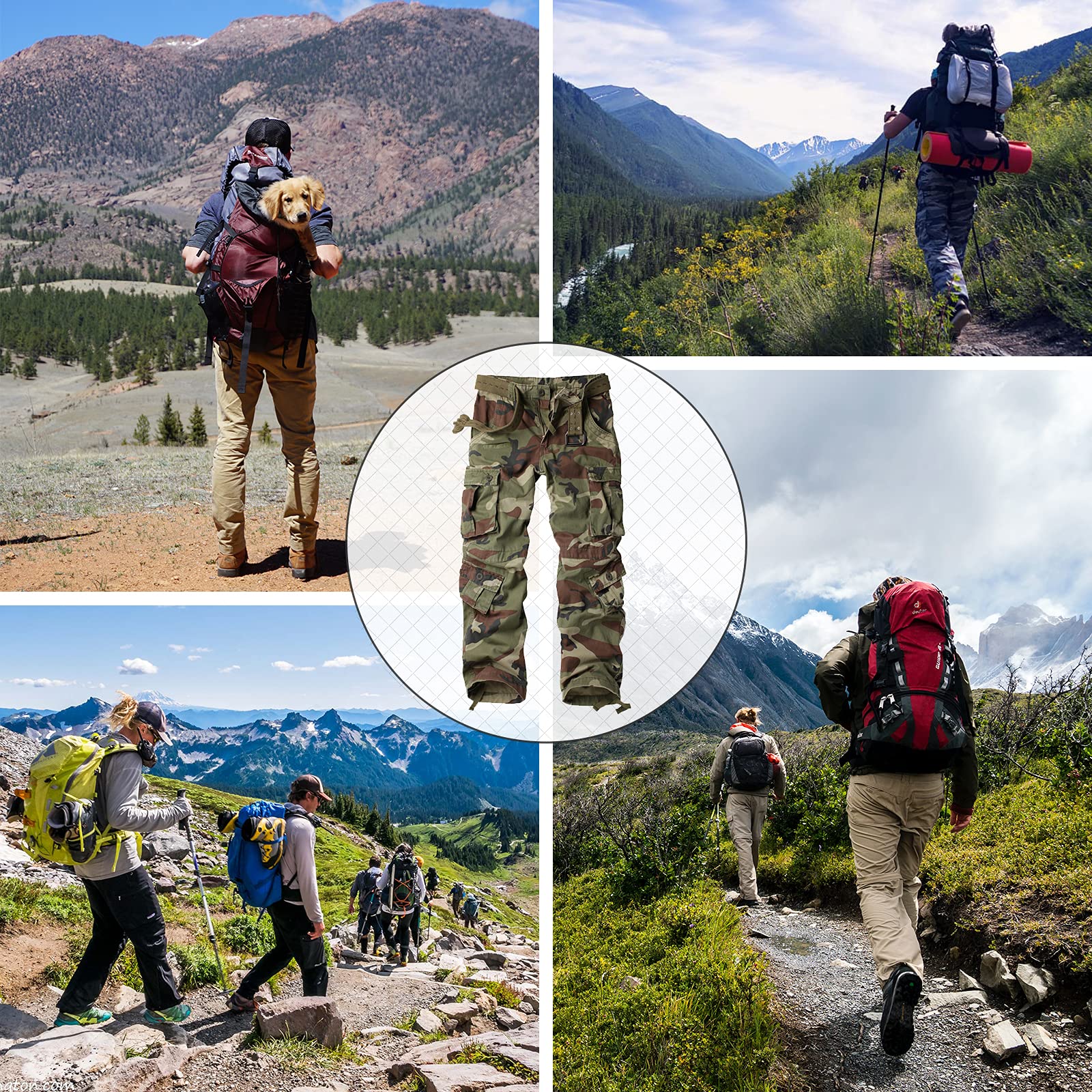 Men's Cargo Pants, Casual Outdoor Camo Pants, Relaxed Fit Work Pants with Multi Pockets