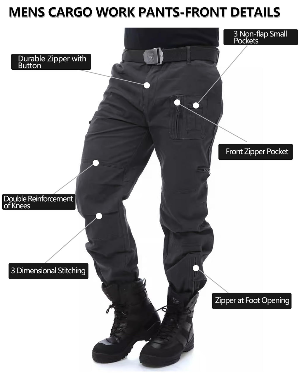 Cargo Pants for Men, Work Travel Casual Pants with Multi Zipper Pockets