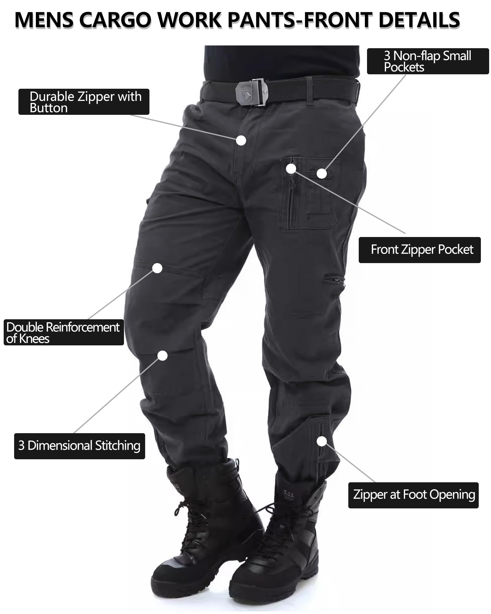 Cargo Pants for Men, Work Travel Casual Pants with Multi Zipper Pockets