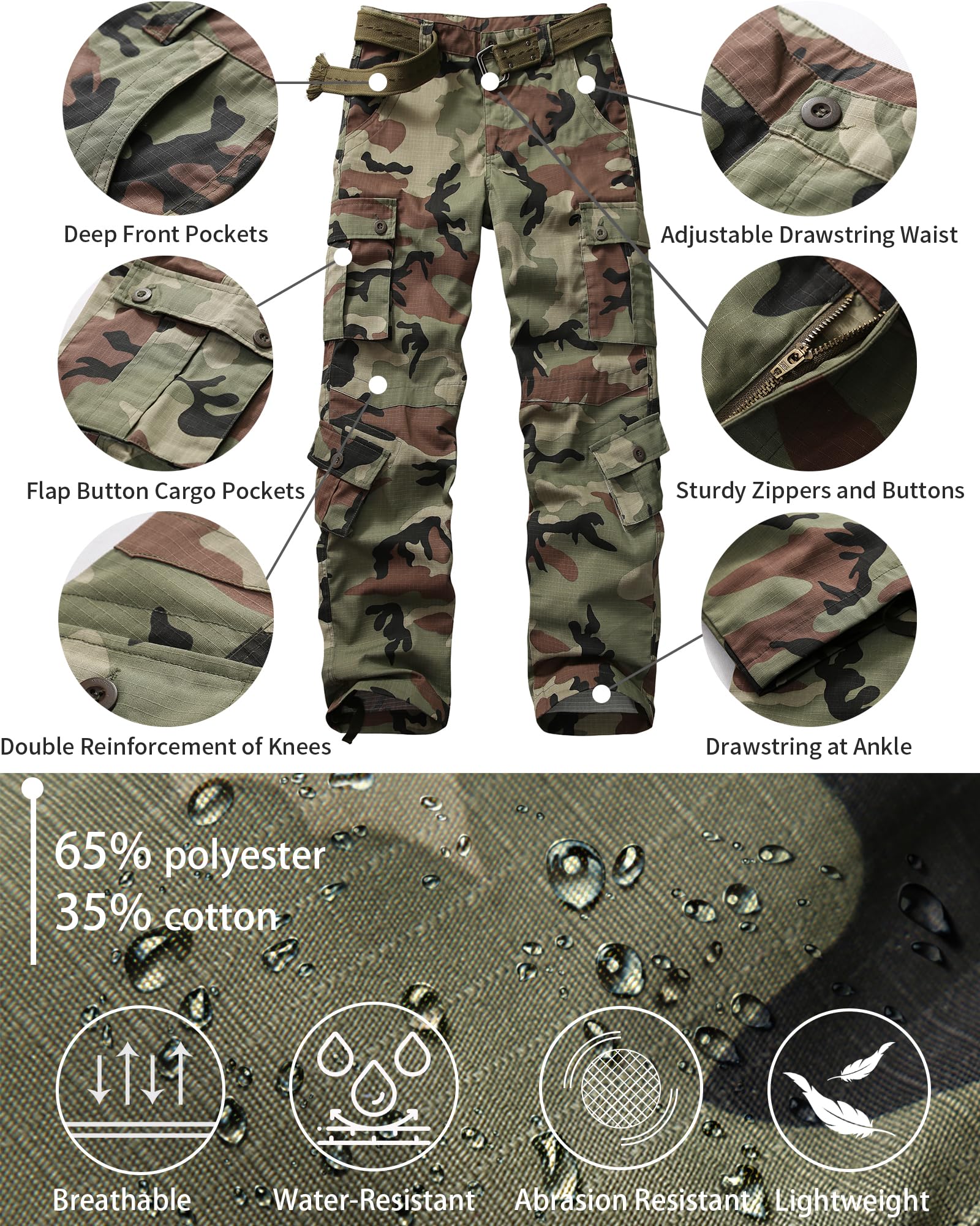Men's Outdoor Hiking Pants, Tactical Pants Lightweight Casual Work Ripstop Cargo Pants for Men with Pockets