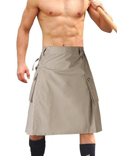 Men's Camo Scottish Outdoor Utility Kilt - 23" Length Pleated Tactical Irish Hybrid Kilt With Pockets