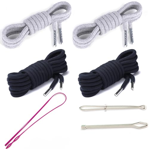 4 Pieces 53 Inches Drawstring Cords Replacement Drawstrings with Easy Threader for Sweatpants Shorts Pants Hoodies (Black, White)